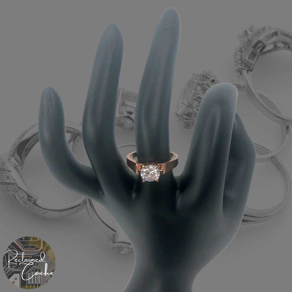 Rose Gold Rhinestone Statement Ring - Size 8